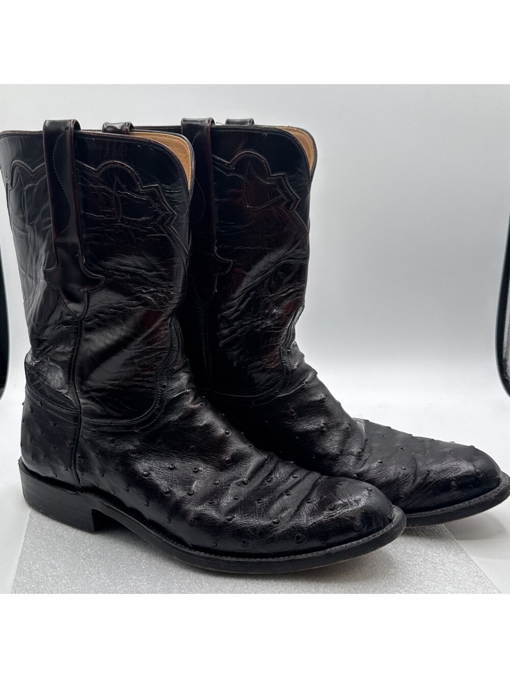Lucchese Classics Handmade Full Quill Ostrich Roper Burgundy Red Boots Men’s 11D